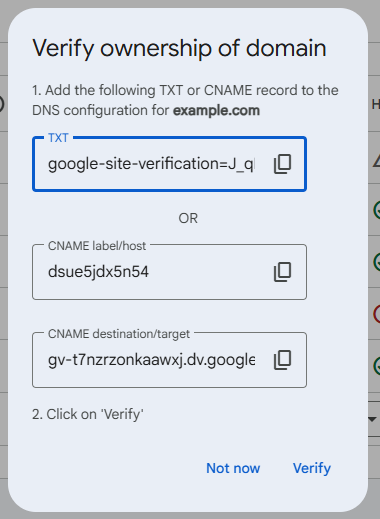 Google Postmaster Tools DNS verification step