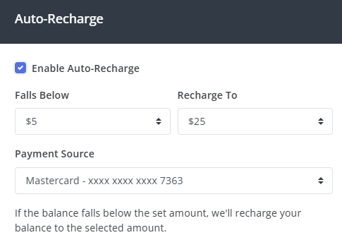 Auto-Recharge configuration